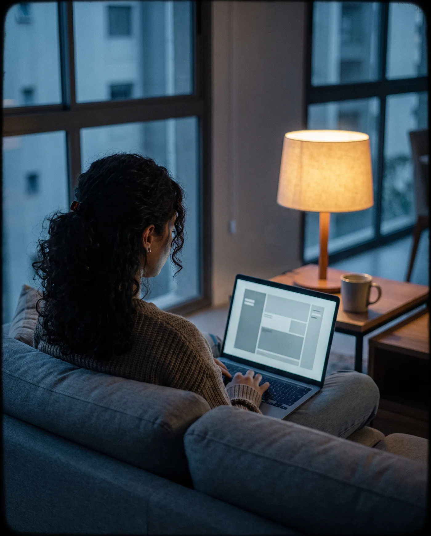 Pessoa pesquisando o site de um negócio no notebook, em casa